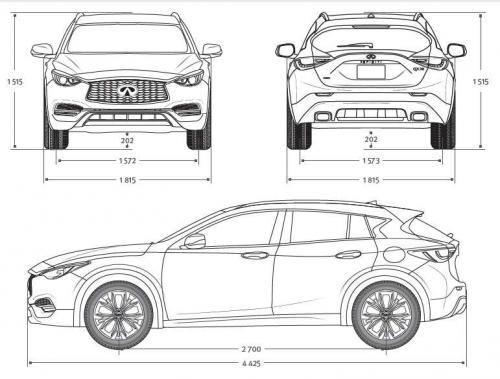 Szkic techniczny Infiniti QX30 Luxe Tech - Wypożyczalnia samochodów luksusowych Mestenza Trójmiasto Rafał Grzebin